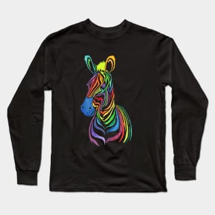 Rainbow Zebra in Bold Watercolors Long Sleeve T-Shirt